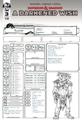 Dungeons & Dragons: A Darkened Wish #3 (Character Sheet Cover)