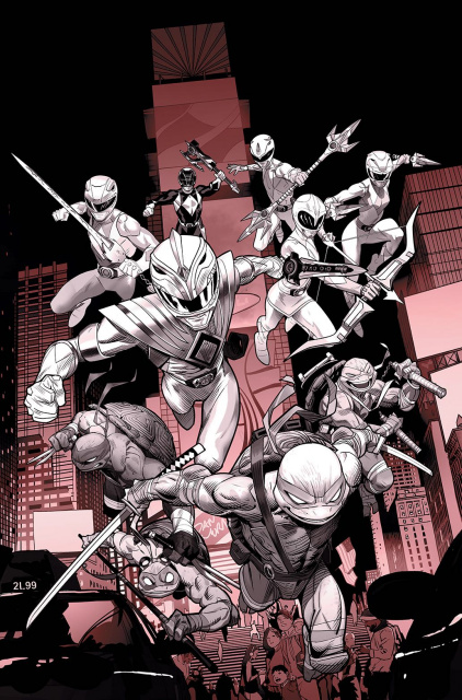 Power Rangers / Teenage Mutant Ninja Turtles #1 (Unlock B&W Cover)