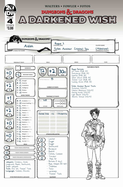 Dungeons & Dragons: A Darkened Wish #4 (Character Sheet Cover)